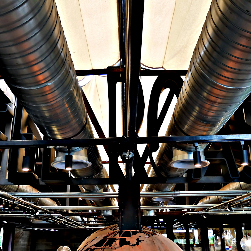 Image of ductwork piping system and ventilation pipes of air condition install on building structure
