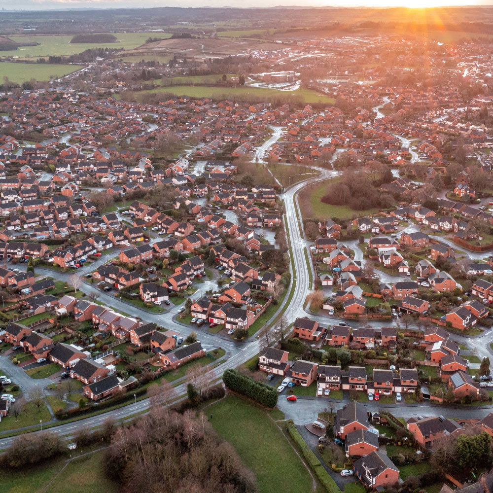 Aerial view of houses in an English City