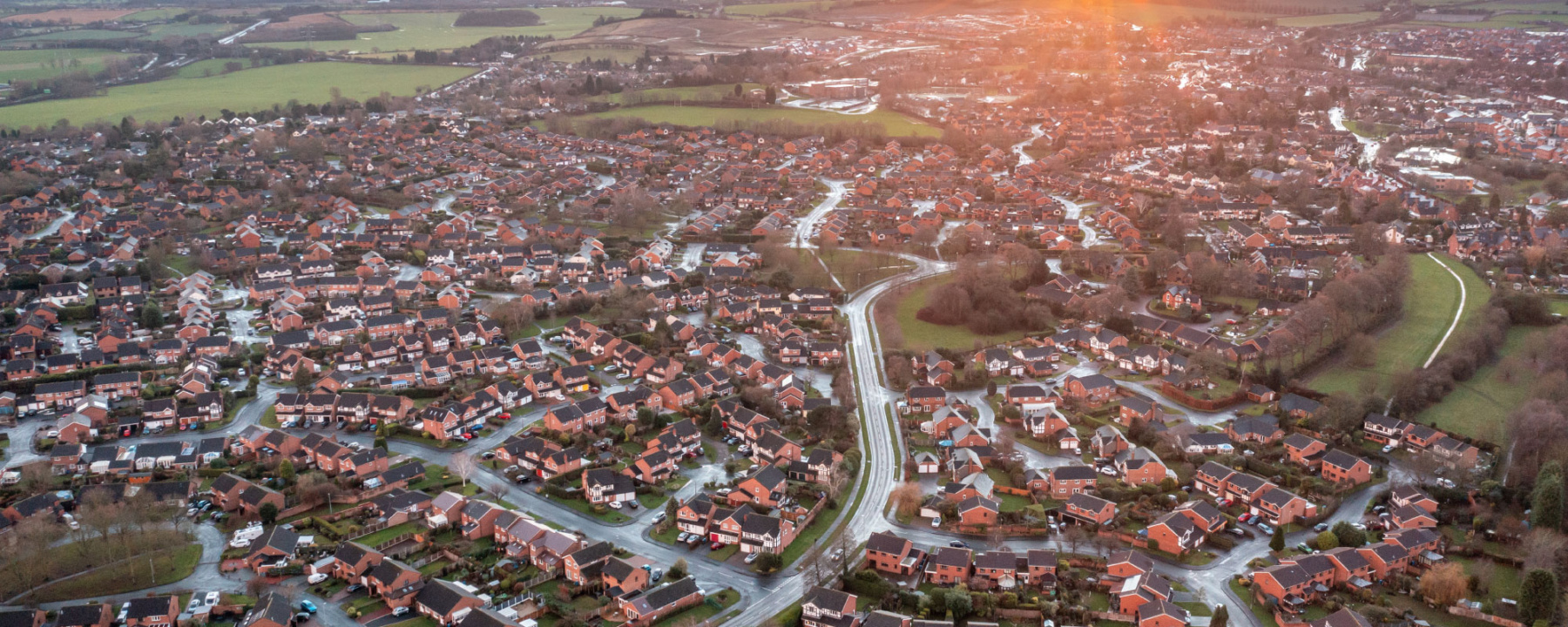 Aerial view of houses in an English City
